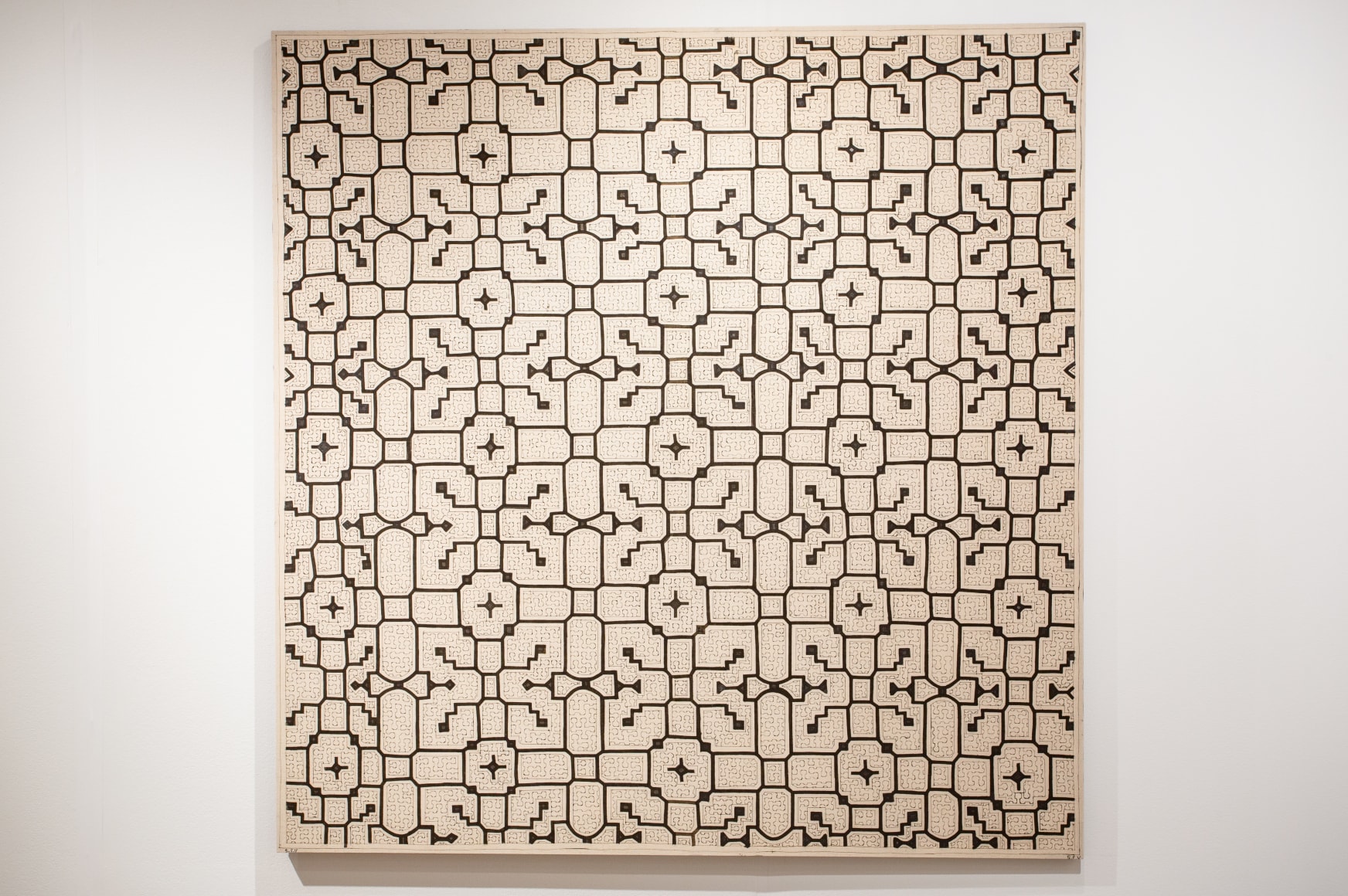 OAF Curated Space:&nbsp;The Hummingbird Paints Fragrant Songs: Sara Flores and Celia Vasquez Yui,&nbsp;Outsider Art Fair New York 2020 (installation view). Artwork: Sara Flores,&nbsp;Punt&eacute; Ken&eacute;, 2019, Vegetal dyes on wild-cotton canvas, 58 x 59.5&nbsp;inches&nbsp; &nbsp; &nbsp; &nbsp; &nbsp; &nbsp; &nbsp; &nbsp; &nbsp; &nbsp; &nbsp; &nbsp; &nbsp;., Photo by Olya Vysotskaya