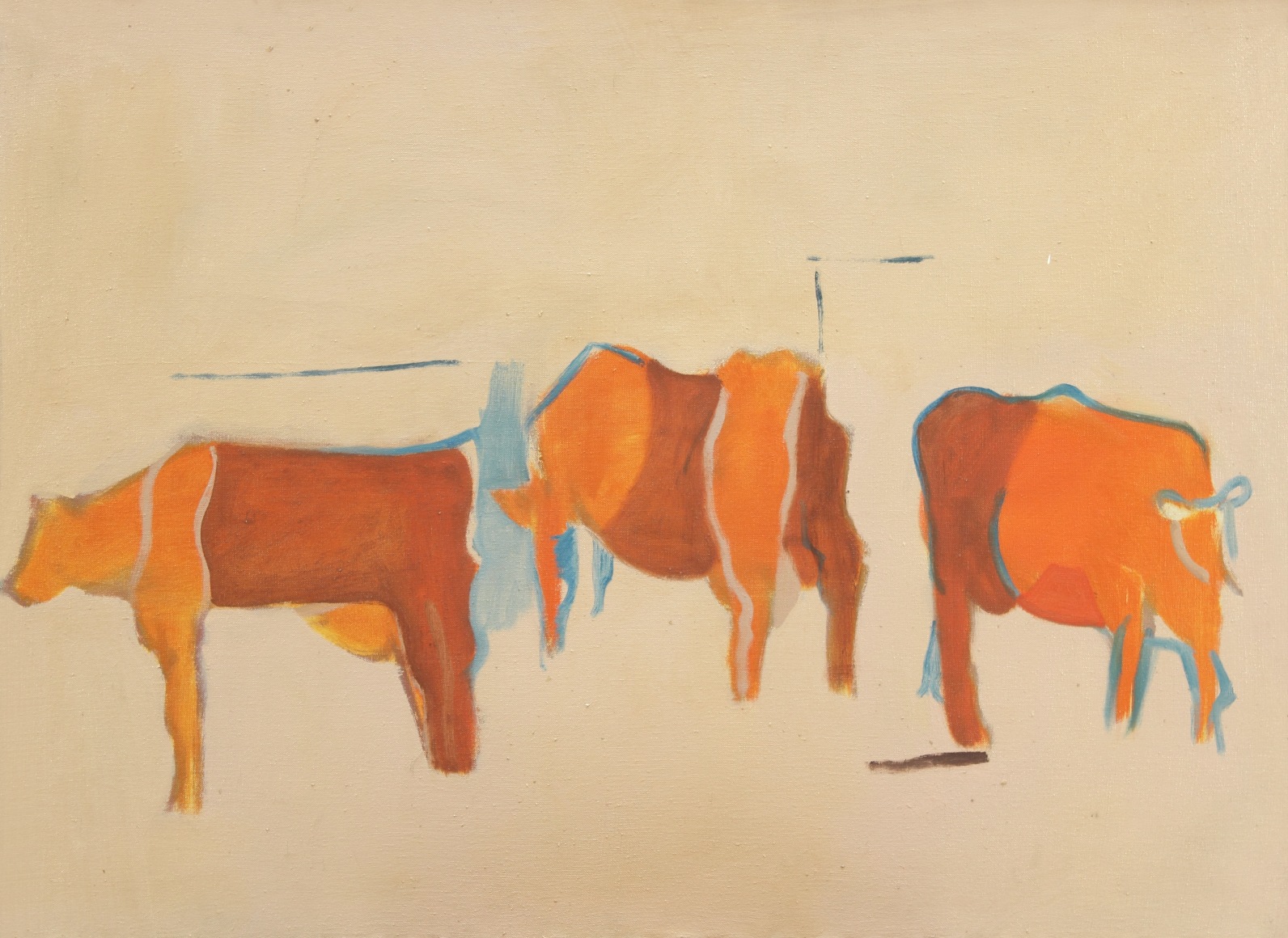 Lois Dodd Cows – Red and Orange on Pink Ground