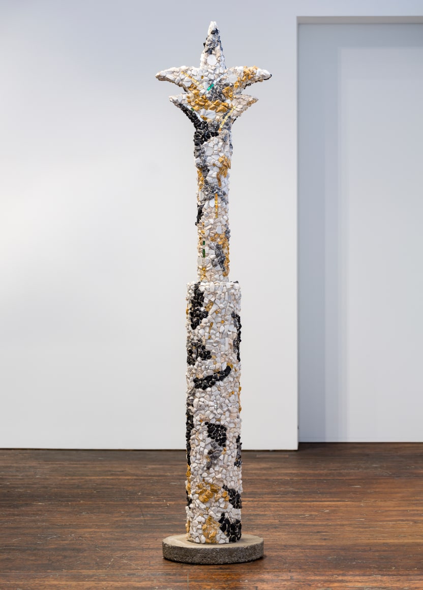 Ned Smyth White Mosaic Column on Pedestal