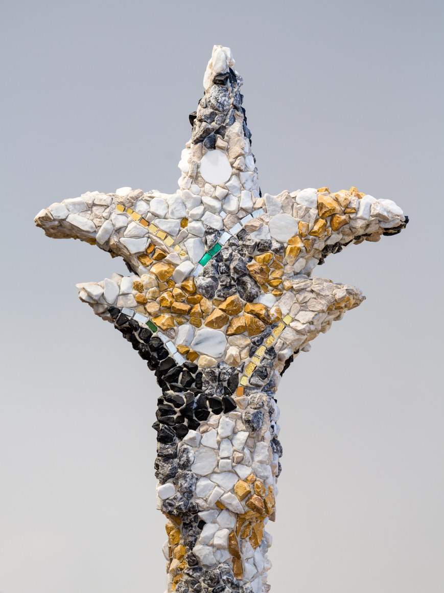 Ned Smyth White Mosaic Column on Pedestal