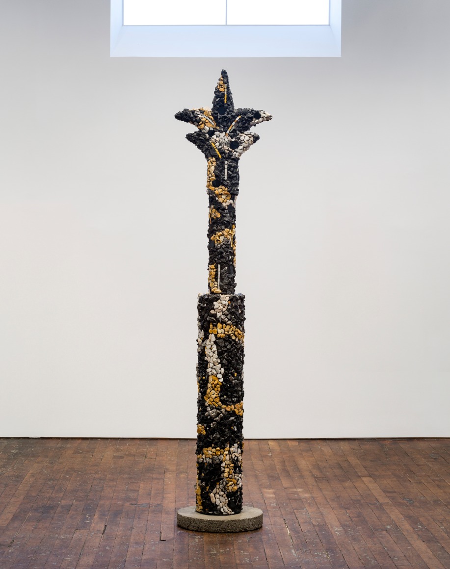 Ned Smyth Black Mosaic Column on Pedestal