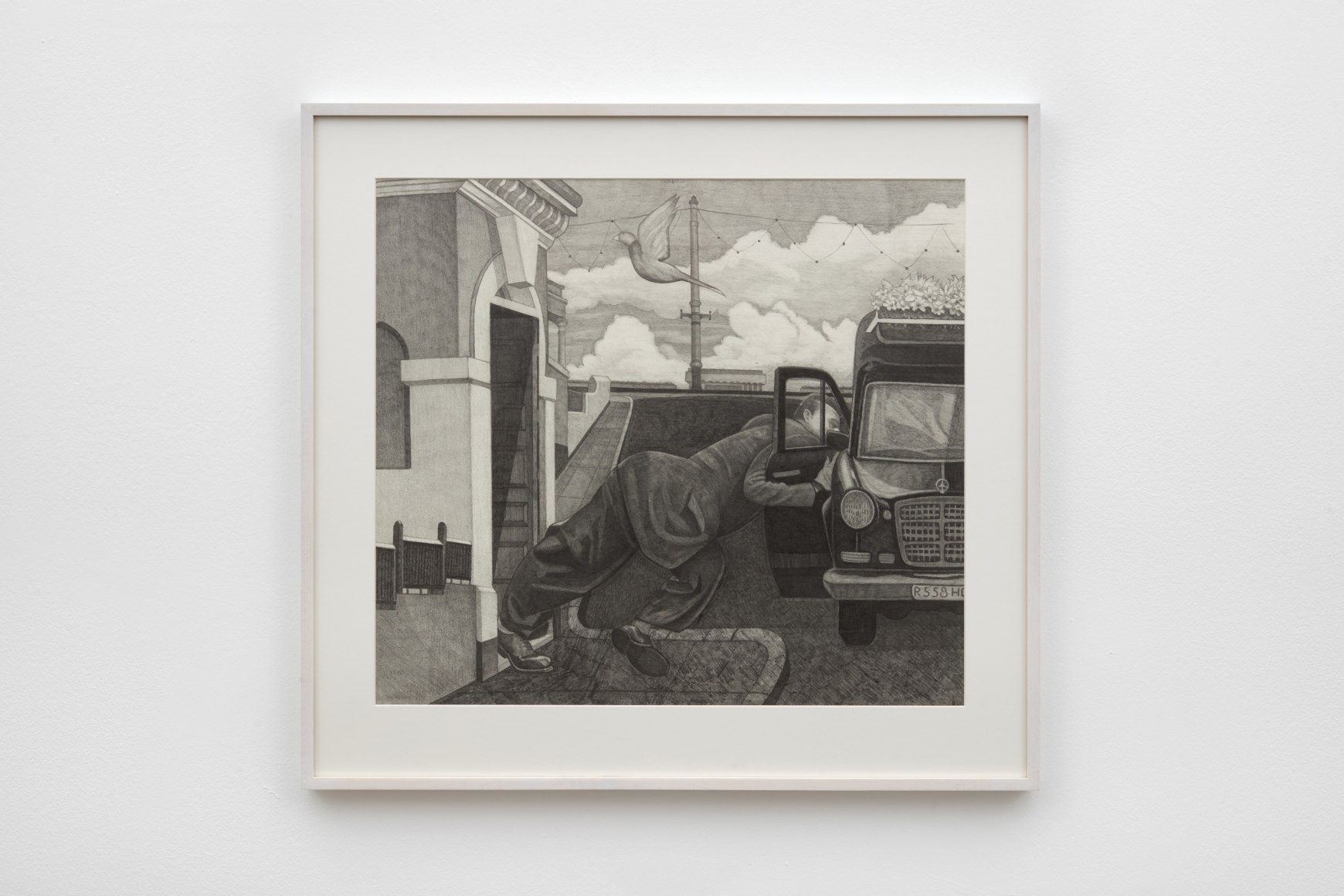 Paul Anthony Harford (1943–2016), Untitled (baggy-trousered man with hearse)