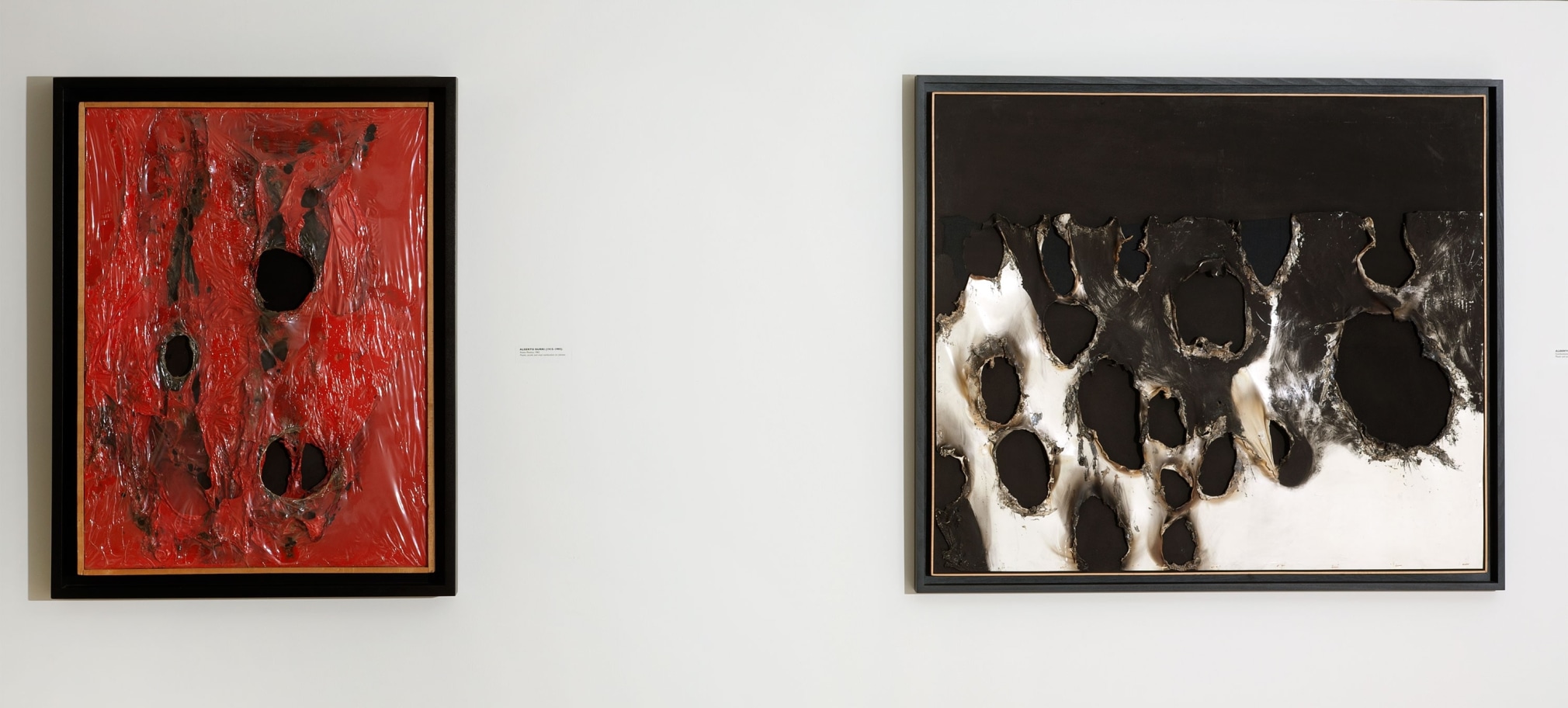 Installation view of&nbsp;The Wounded Canvas: Burri Fontana Manzoni T&agrave;pies.&nbsp;Photography by Guenter&nbsp;Knop.&nbsp;&copy;Helly Nahmad Gallery NY.