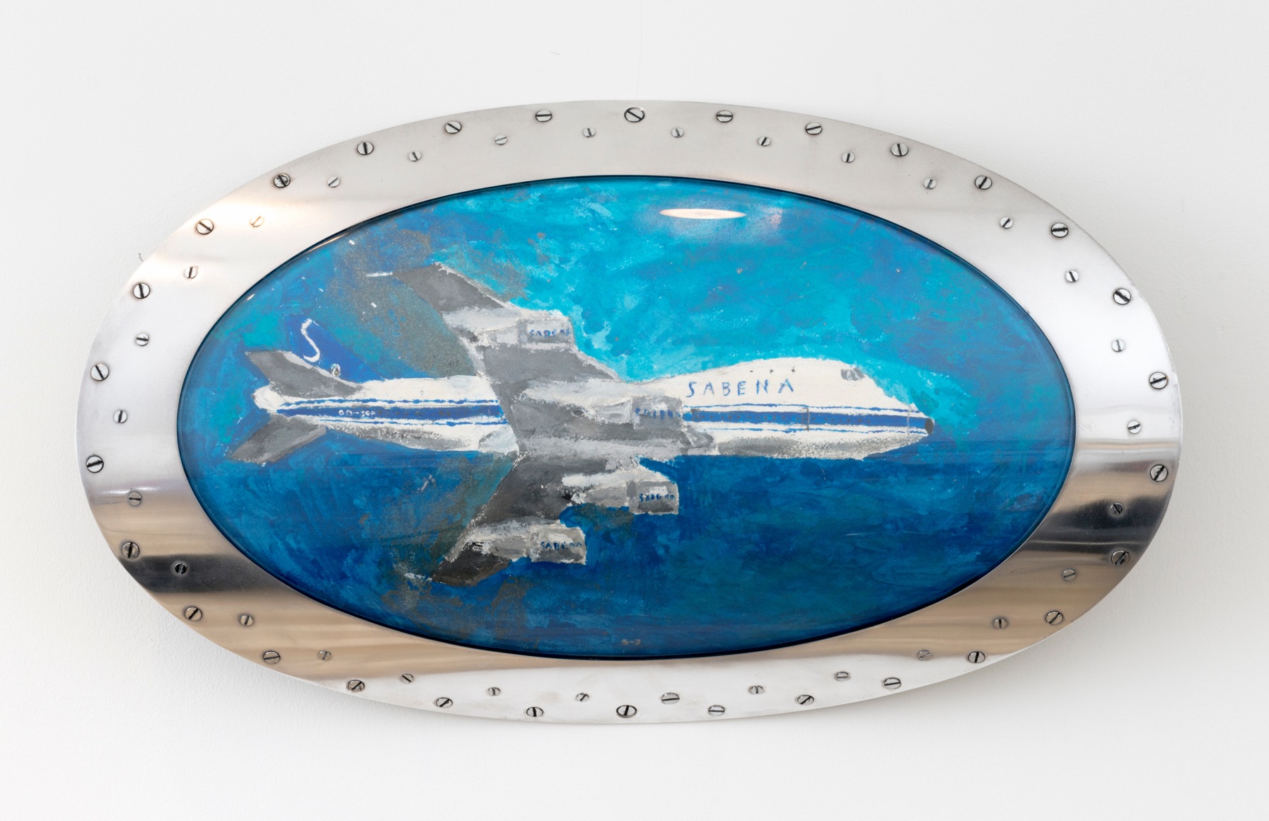 Night of Belgium, 2017, Nail polish on paper in Boeing 747 Landing Light Lens