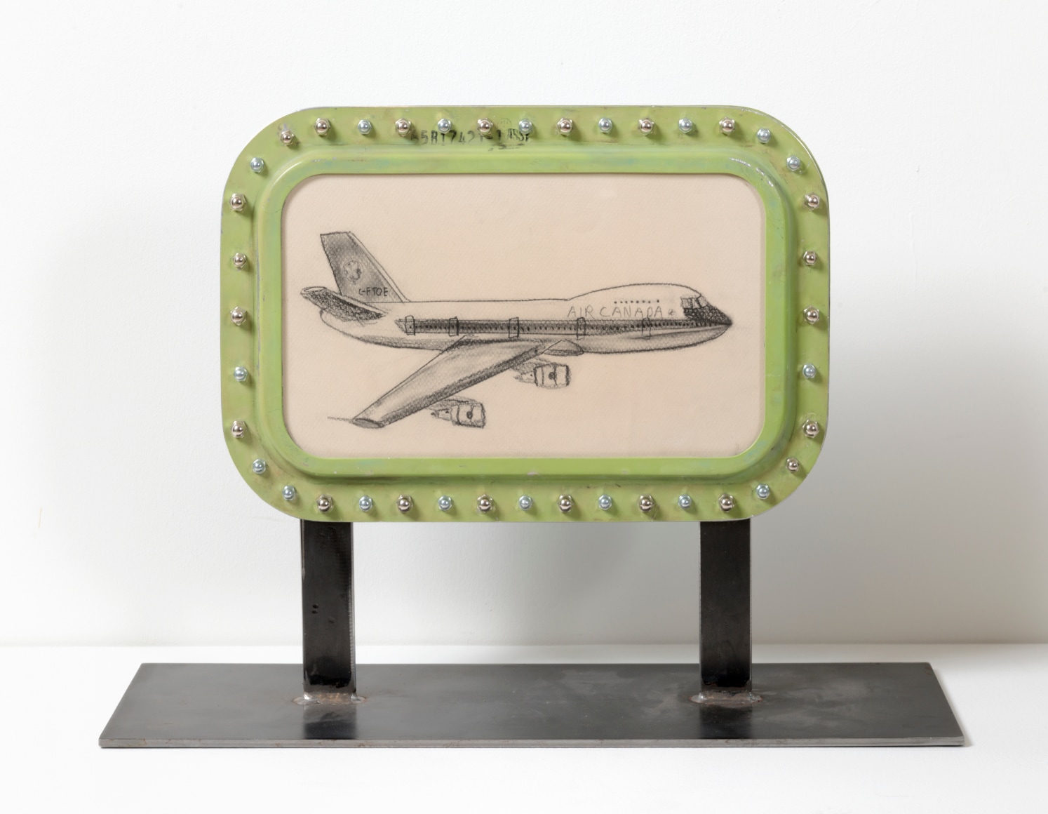 Boeing 747 Air Canada C-FTOE, 2017, Nail polish, graphite on paper