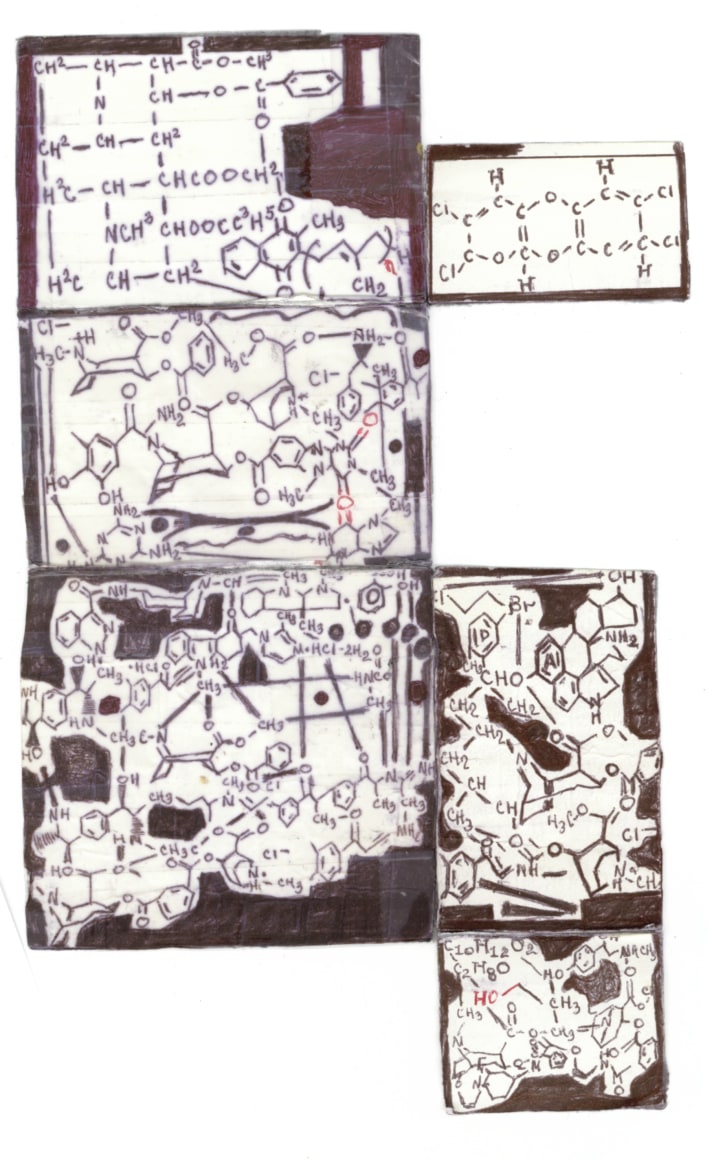 CHC00CH2, 2016, Ballpoint pen, marker on paper, Scotch tape