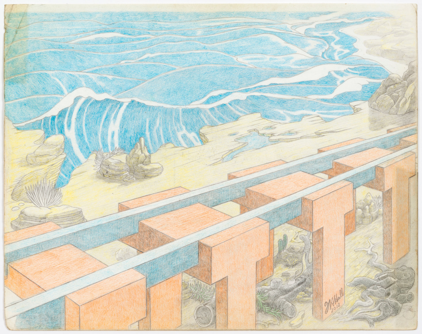 Untitled, 2012, Pencil and crayon on found paper