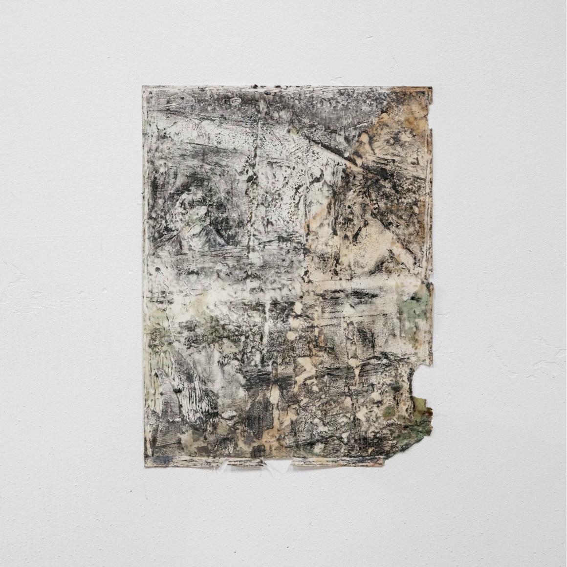 Dance Hall II, graphite, charcoal, wax on found Baptist instruction book page