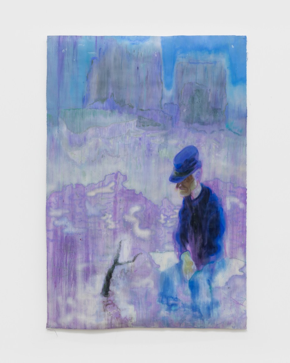 The white-guy smile of a Union soldier who knows that he is in too deep but denies that his feet are truly cold, 2019, Acrylic, spray paint, and watercolor pencil on tiled sheets of paper glued to canvas