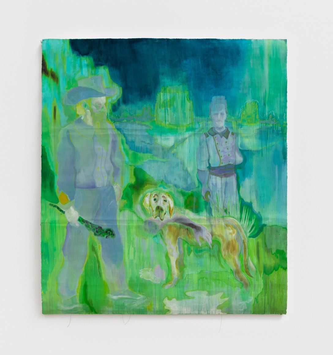 The Pointless Libations of Blood, Sweat, and Arms of Two Soldiers Committed to Abating The Advancing Threat of Revitiligo in The Savage South, 2019, Oil, acrylic, spray paint, and watercolor pencil on tiled sheets of paper glued to canvas