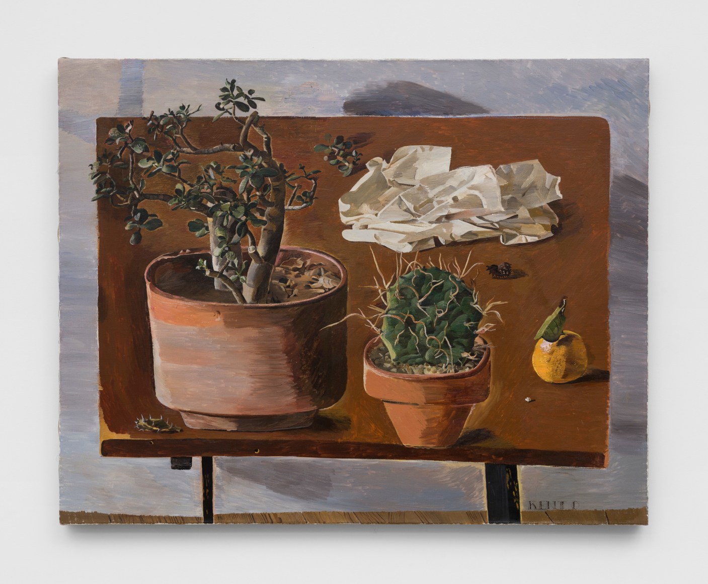 Kent O'Connor, Objects on a table stretched on the edge of the canvas as it were the canvas itself, 2021