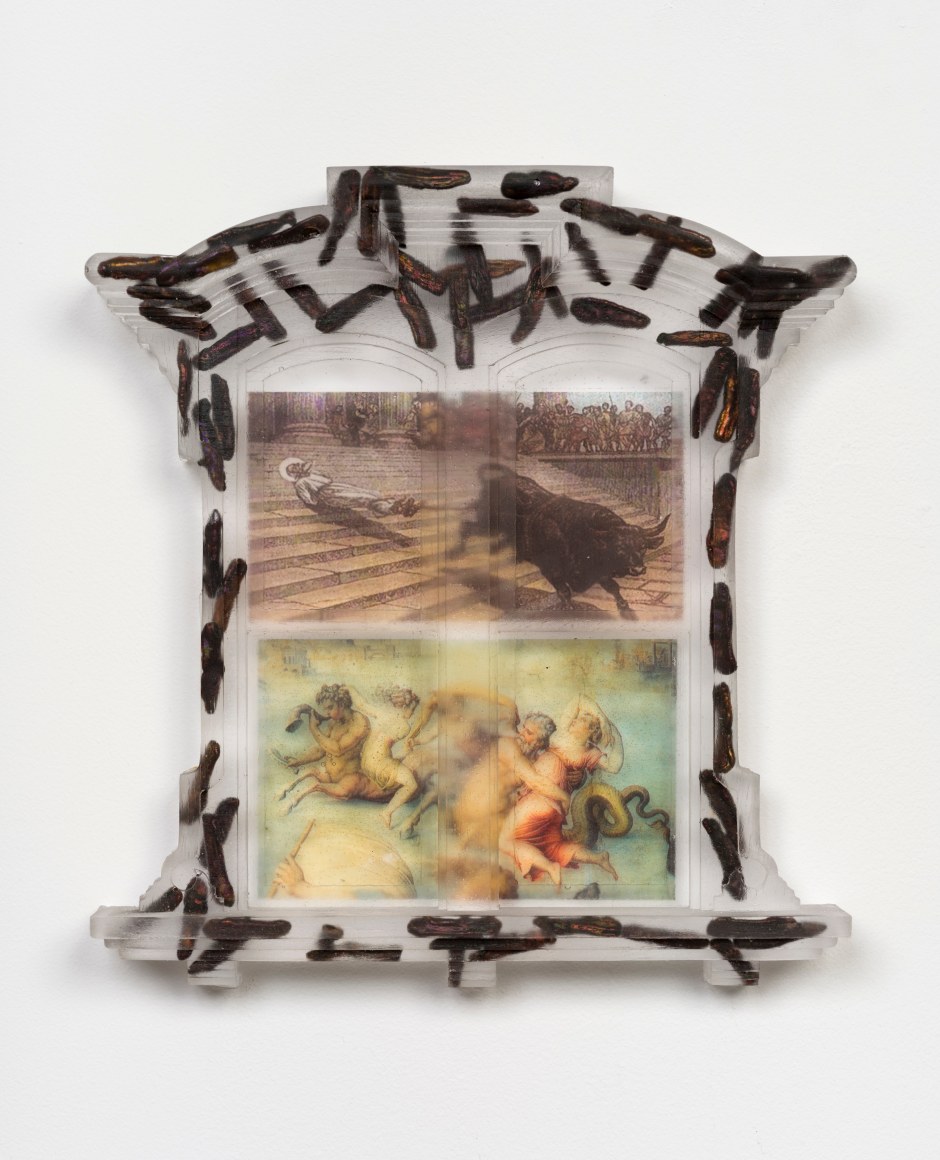 Sula Bermúdez-Silverman, The First Fruits from Earth Offered to Saturn, 2023 Epoxy resin, cultured freshwater pearls, transparency film