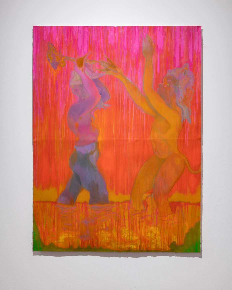 An Early Episode of The Empire’s Preemptive Counterattack on The Monstrous Races in The Savage South, 2019, Oil, acrylic, spray paint, and watercolor pencil on tiled sheets of paper glued to canvas