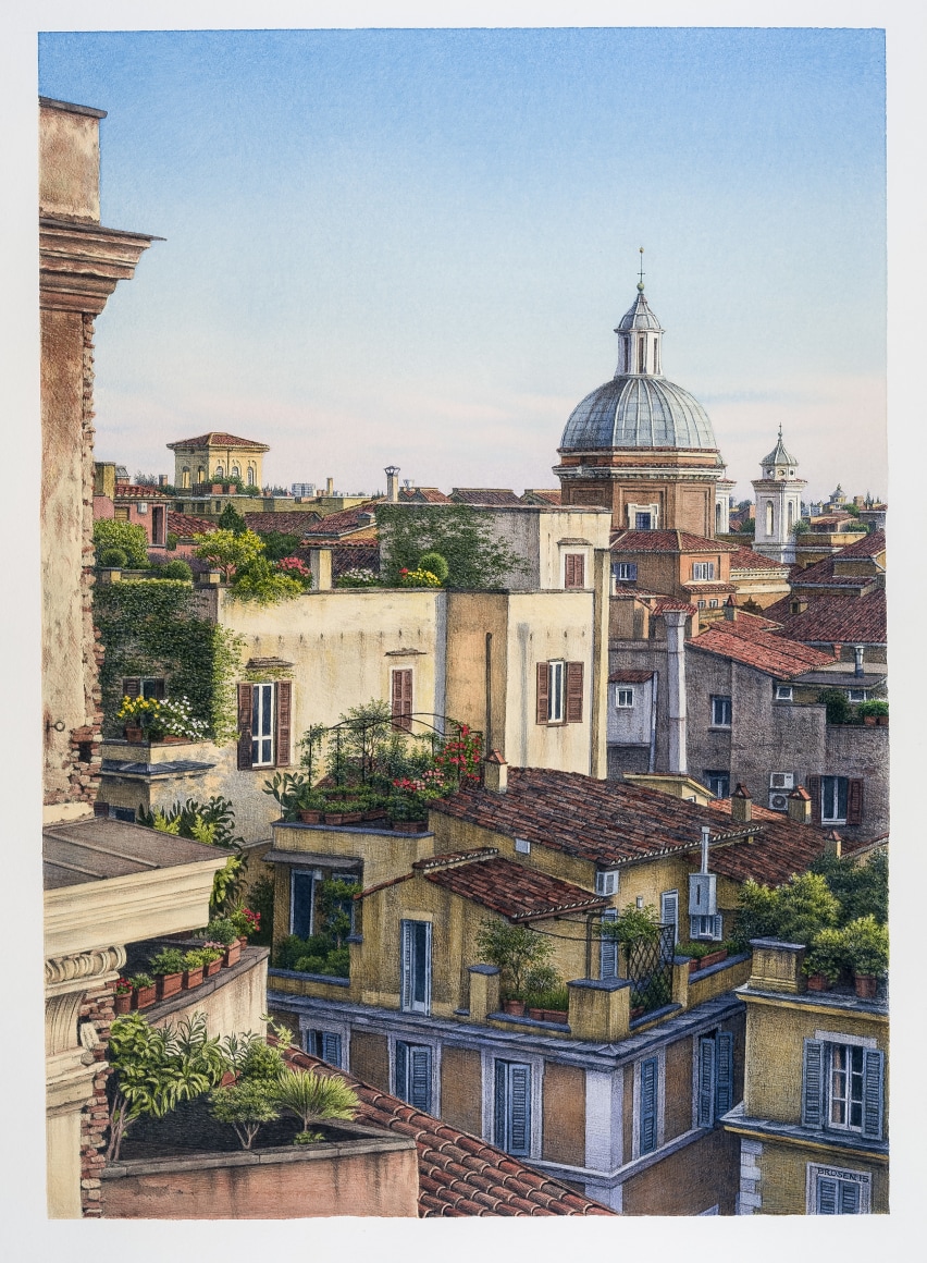 Frederick Brosen, Rome Rooftops, 2015 watercolor and graphite on paper, 33 x 24 inches (image)