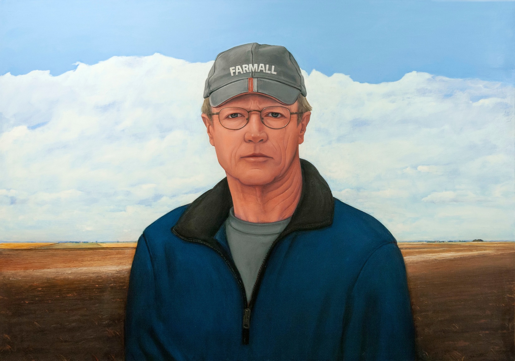 William Beckman, Self-Portrait with Farmall Cap, 2009 - 2015, oil on panel, 34 1/2 x 49 1/4 inches