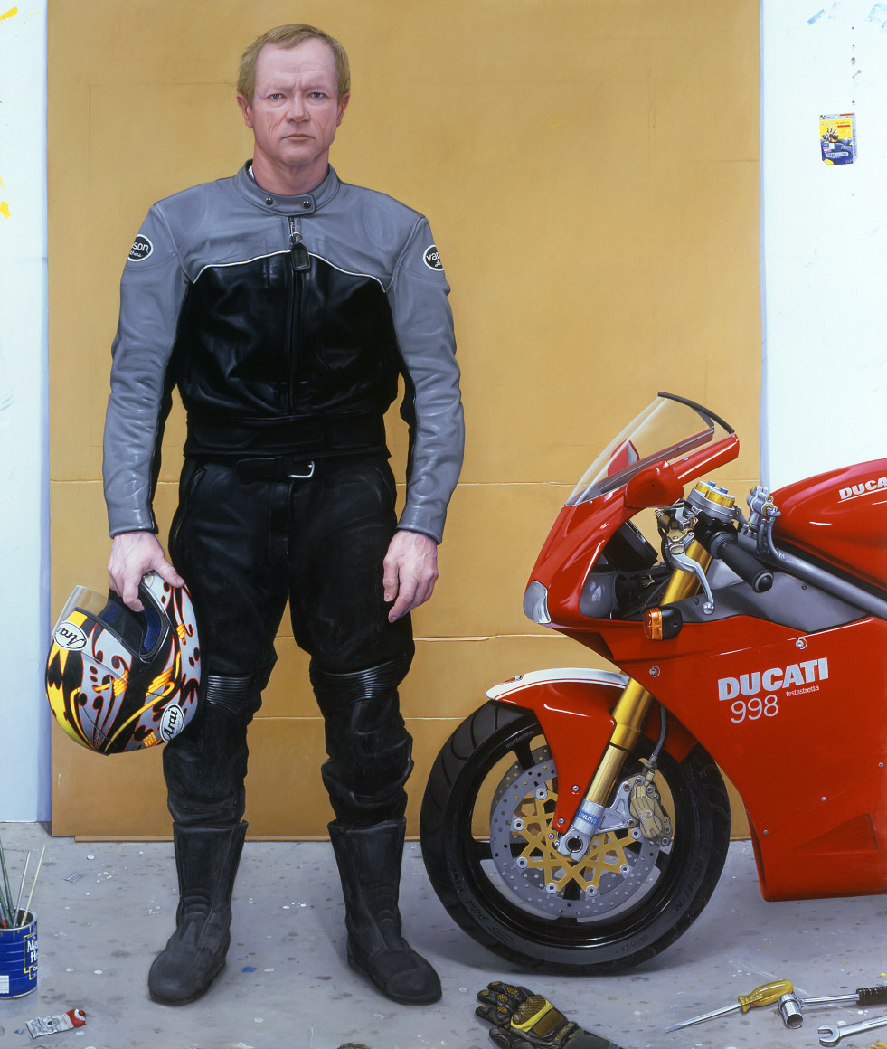 William Beckman, Studio No. 3 (Ducati) (SOLD), 2004-05, oil on panel, 95 x 80 inches