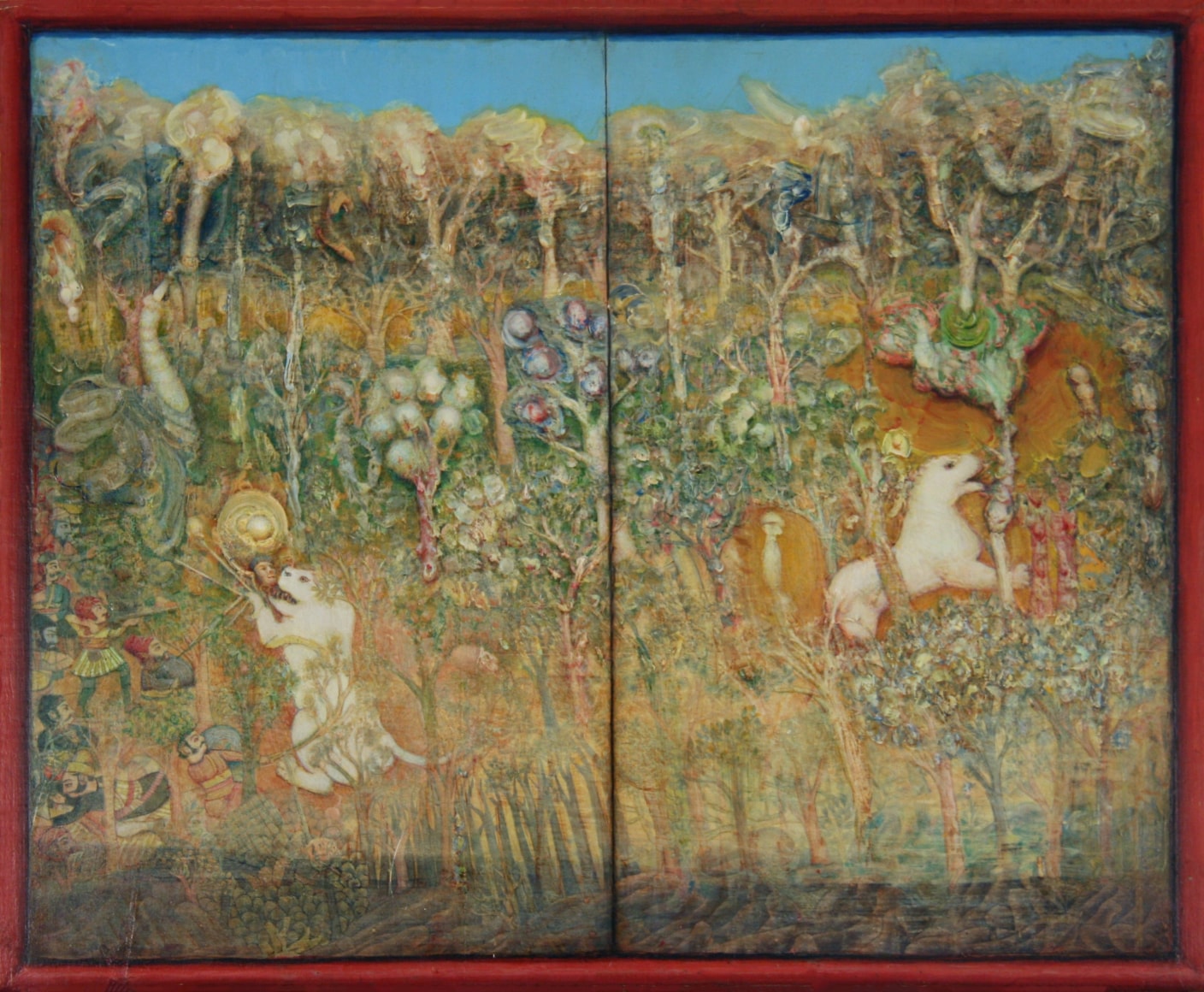 Gregory Gillespie White Lions, 1997 oil on panel 22 x 27 inches