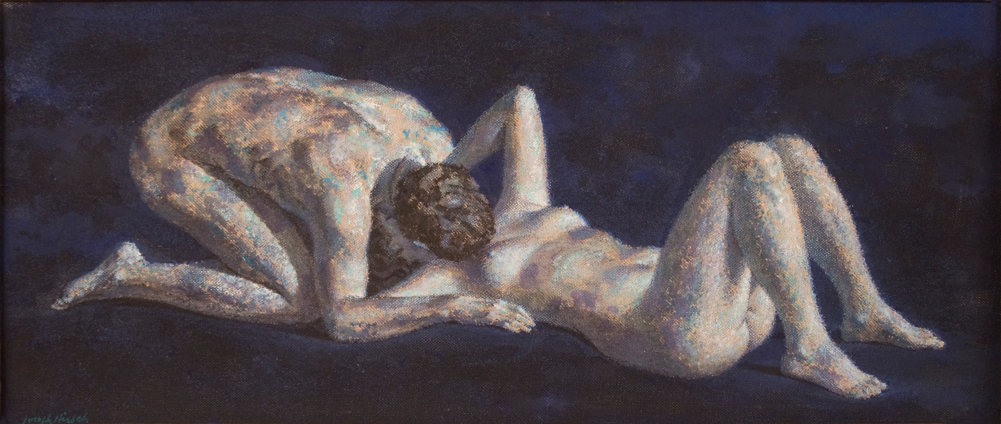 Joseph Hirsch, Kiss, 1971, polymer on canvas, 8 x 18 inches