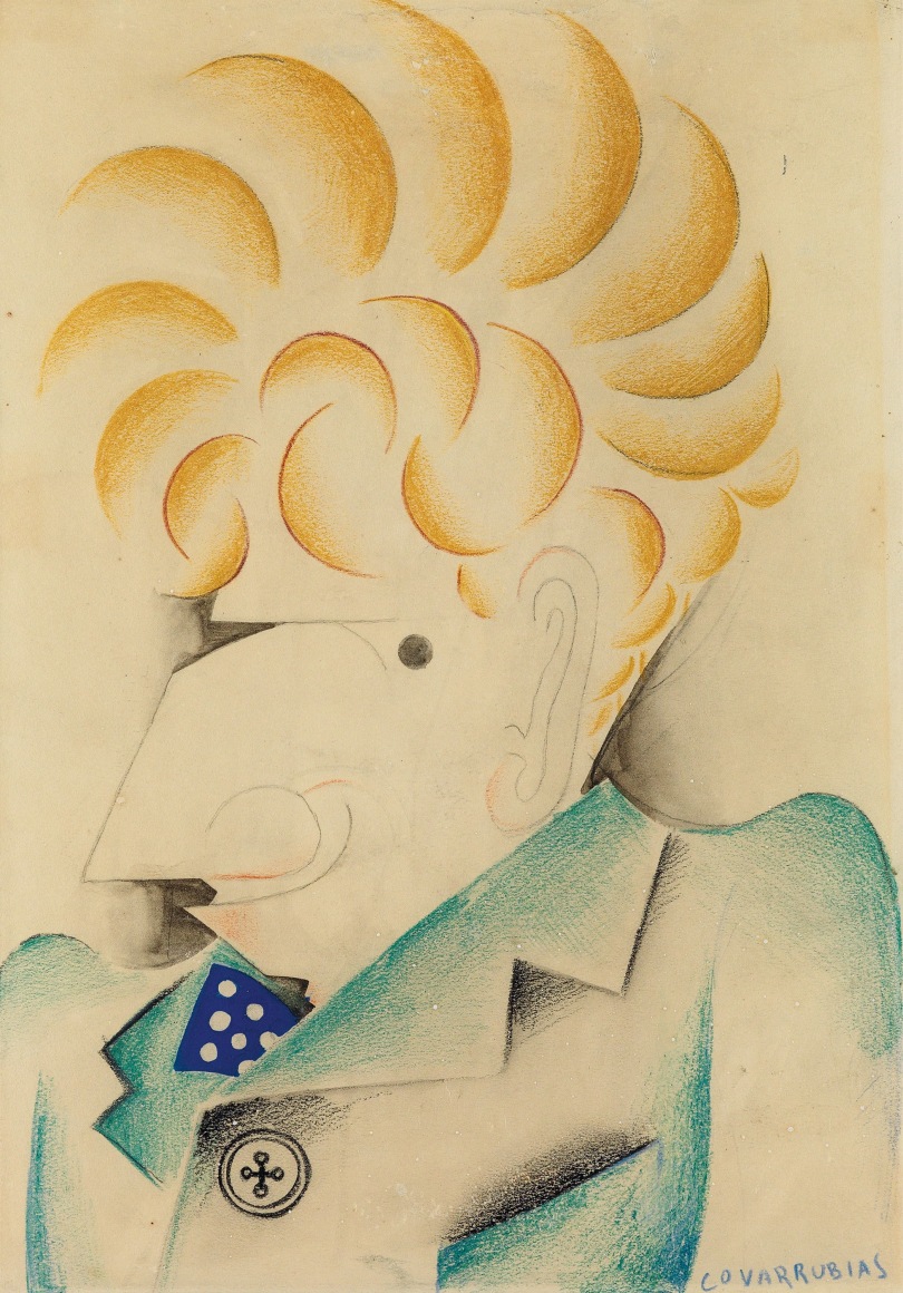 Miguel Covarrubias, Portrait of Alexander Brook (SOLD), 1930, pencil, gray wash, color crayons and gouache on paper, 13 3/4 x 9 1/2 inches