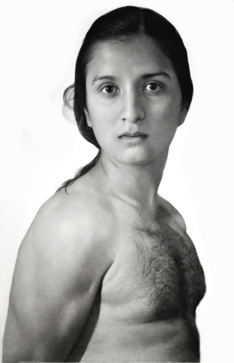 clio newton, Sasha, 2018, compressed charcoal on paper, 92 3/8 x 58 inches