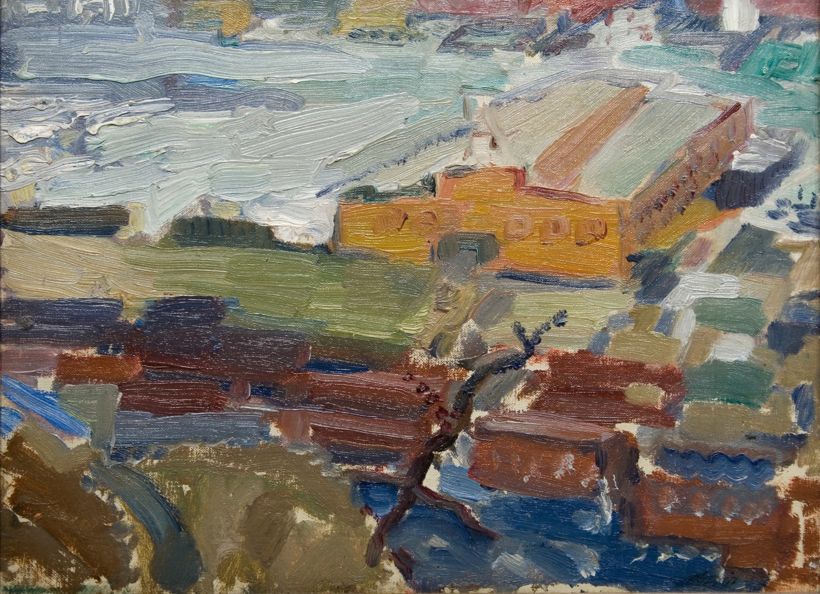 john marin, Weehawken, New Jersey, c. 1916, oil on artist canvasboard, 9 x 12 inches