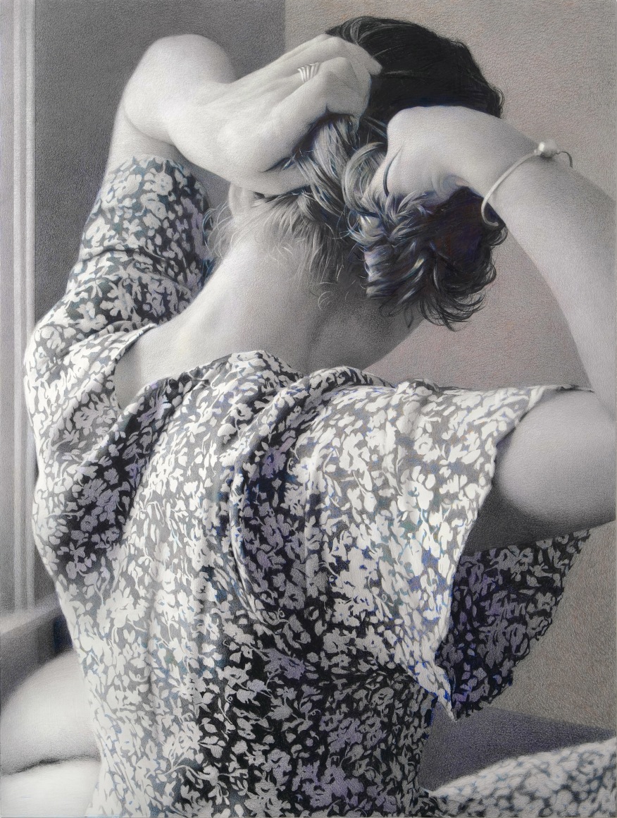 Clio Newton, Luna's dress, 2024, colored pencil on Legion Museum board, 45 x 33 1/2 inches