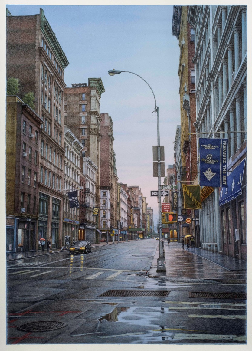 Frederick Brosen, Broadway and Grand Street, 2019, watercolor and graphite on paper, 45 x 32 inches (image)