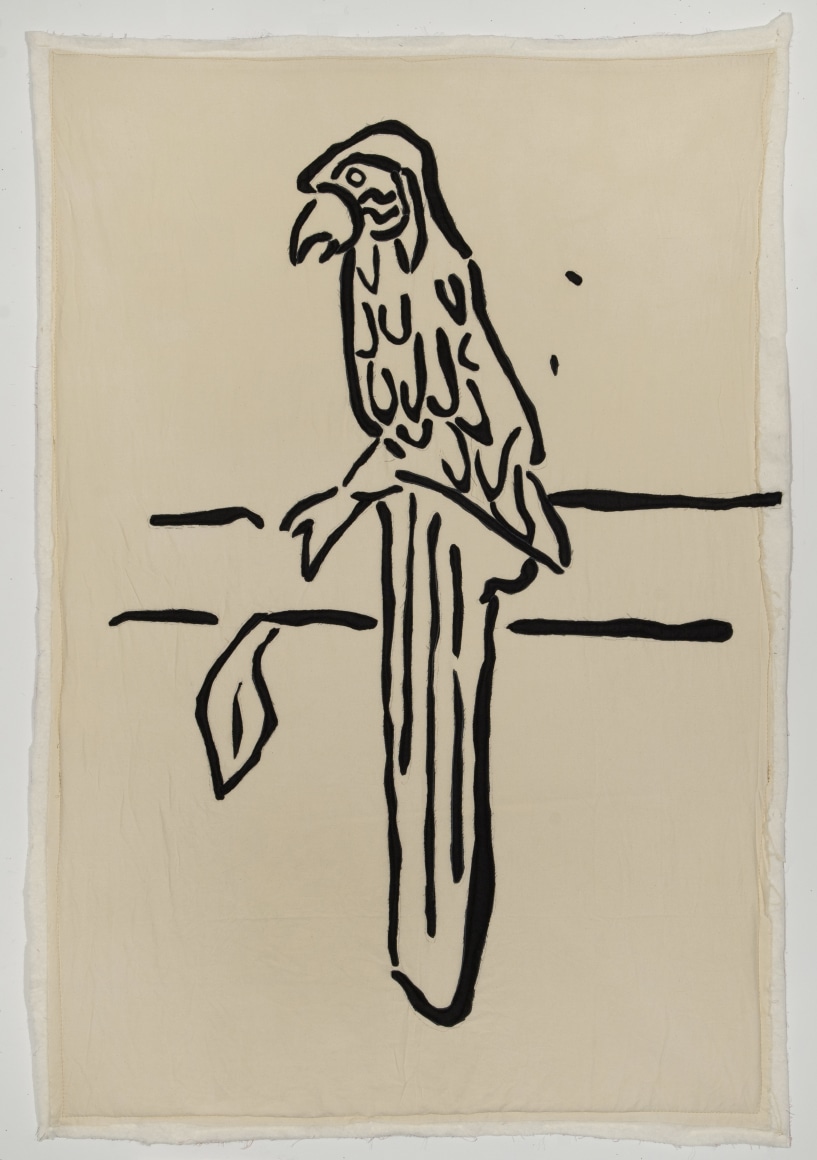 Michael C. Thorpe Birdman finger painting @ 46 in kindergarten class, 2022 2022 Textile, quilting cotton and thread 55 x 38 ¾ inches