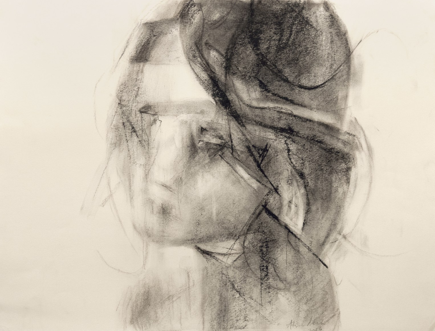 Alyssa Monks, Study for Evolve, 2017, charcoal on paper, 10 1/2 x 14 inches