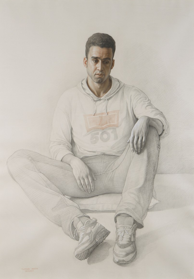 Claudio Bravo, Said, 1995, black charcoal, sanguine, and white pencil on paper, 41 1/2 x 29 1/2 inches