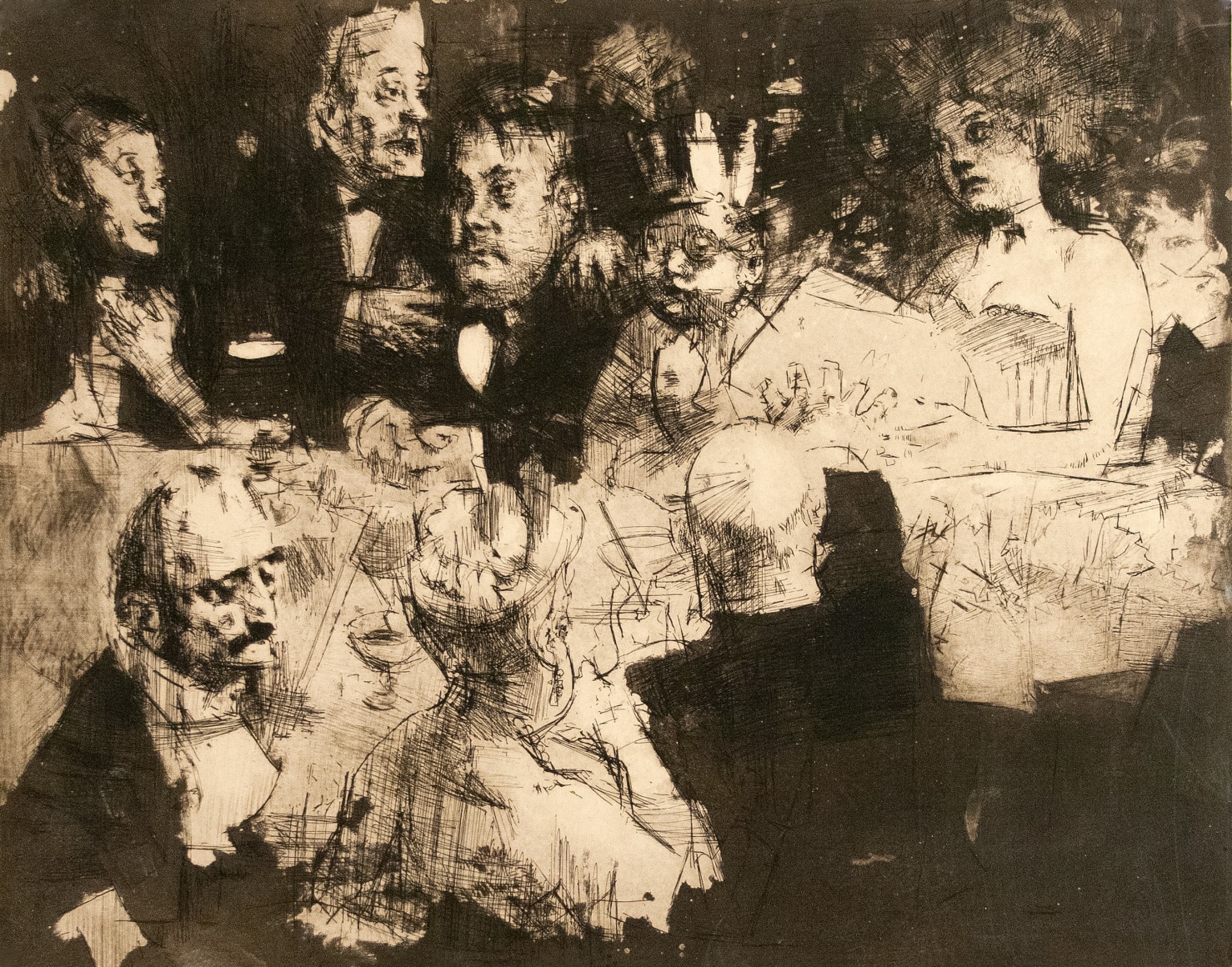 Jack Levine, Election Night, 1969, etching, 19 1/2 x 25 inches