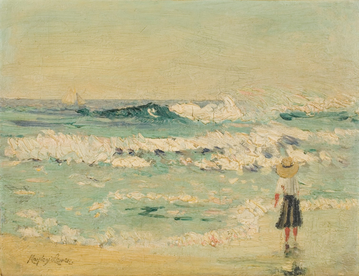 Richard Hayley Lever, Untitled (Beach Scene), nd, oil on canvas, 10 x 13 inches