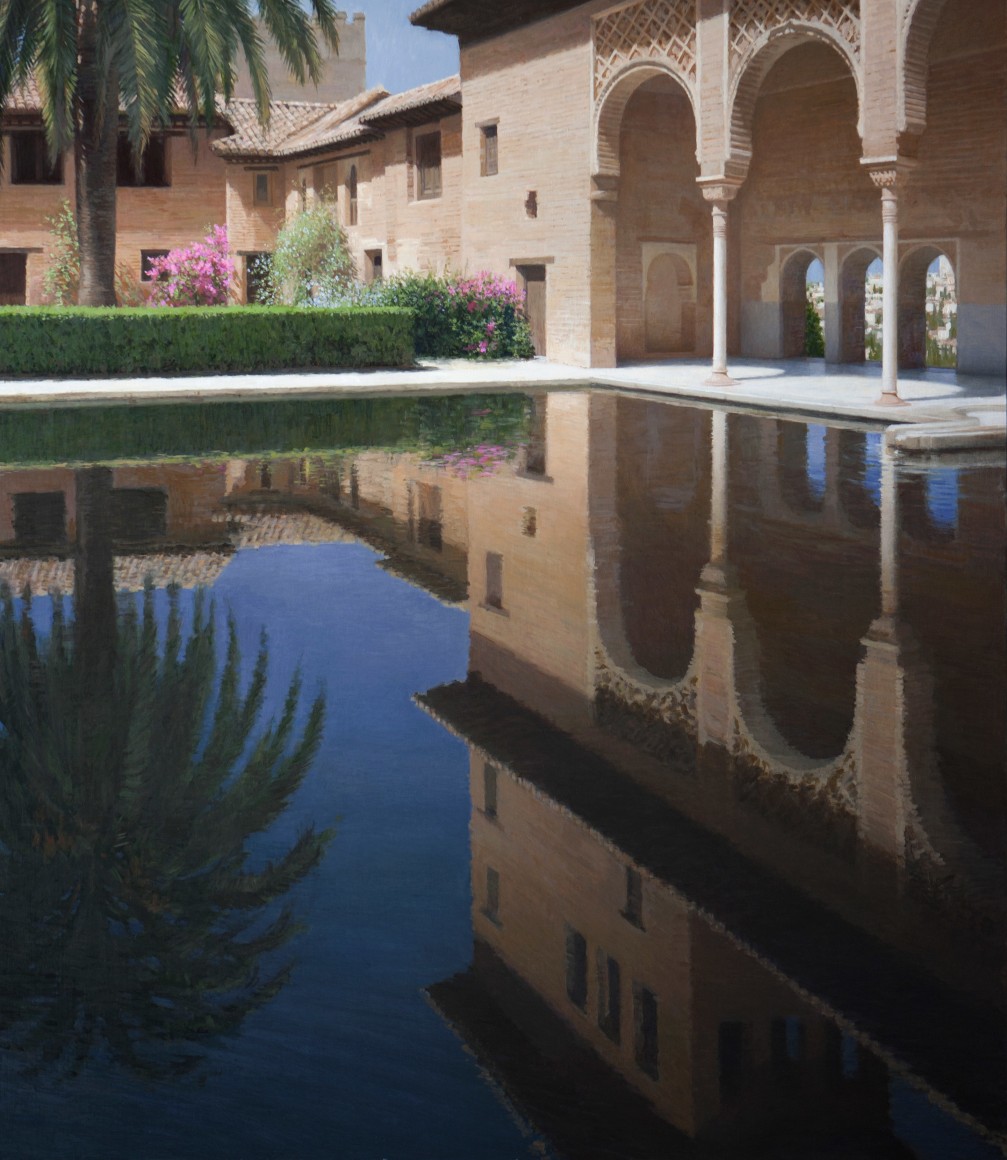 guillermo munoz vera, The Partal and the Gardens, 2013, oil on canvas mounted on panel, 72 x 63 inches