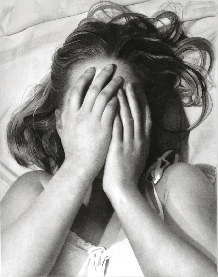 Clio Newton, Grace's Hands, 2019, compressed charcoal on paper, 51 x 39 3/8 inches, 54 x 42 1/2 x 2 inches