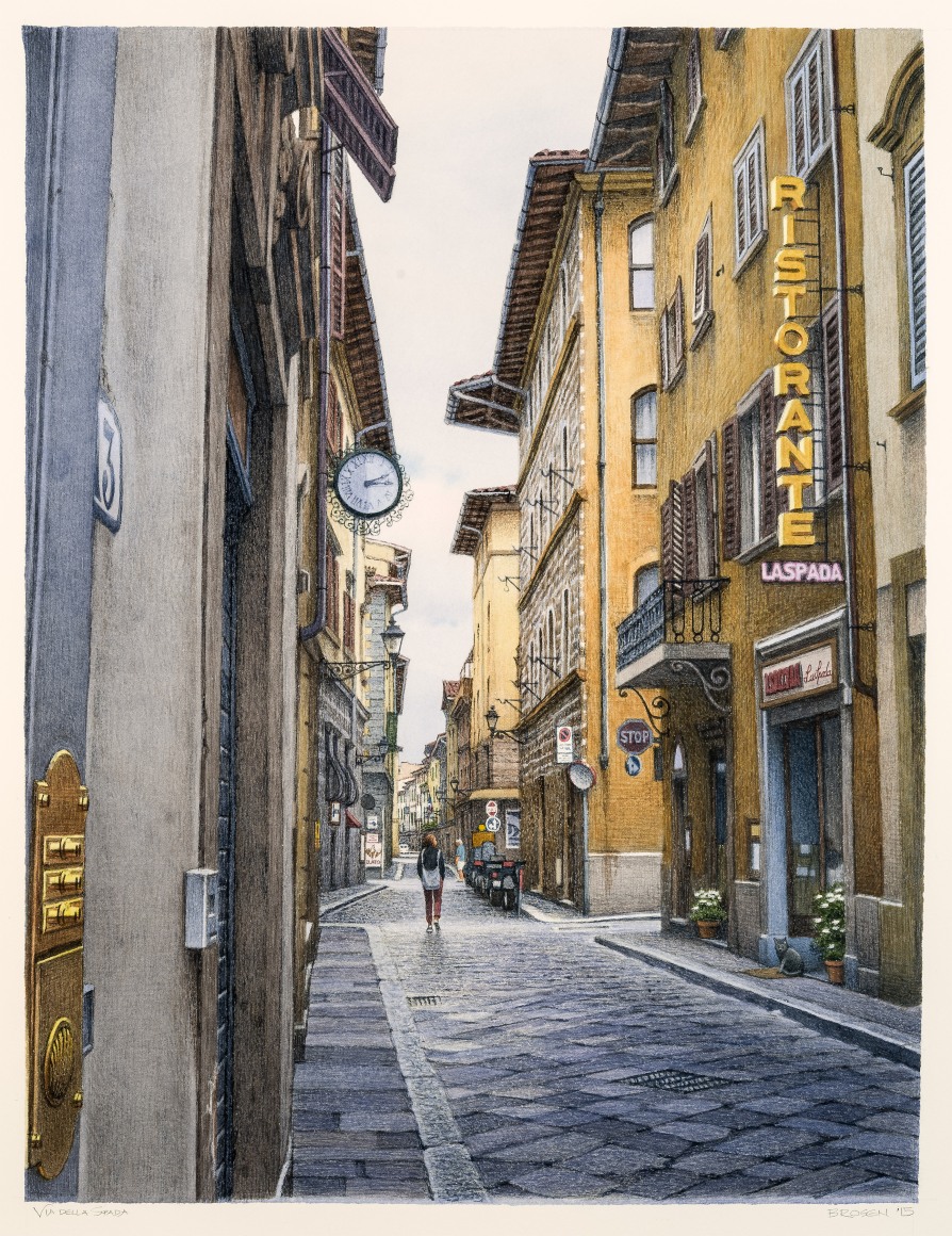 Frederick Brosen, Via della Spada, Florence, 2015, watercolor and graphite on paper, 17 x 13 inches (image)