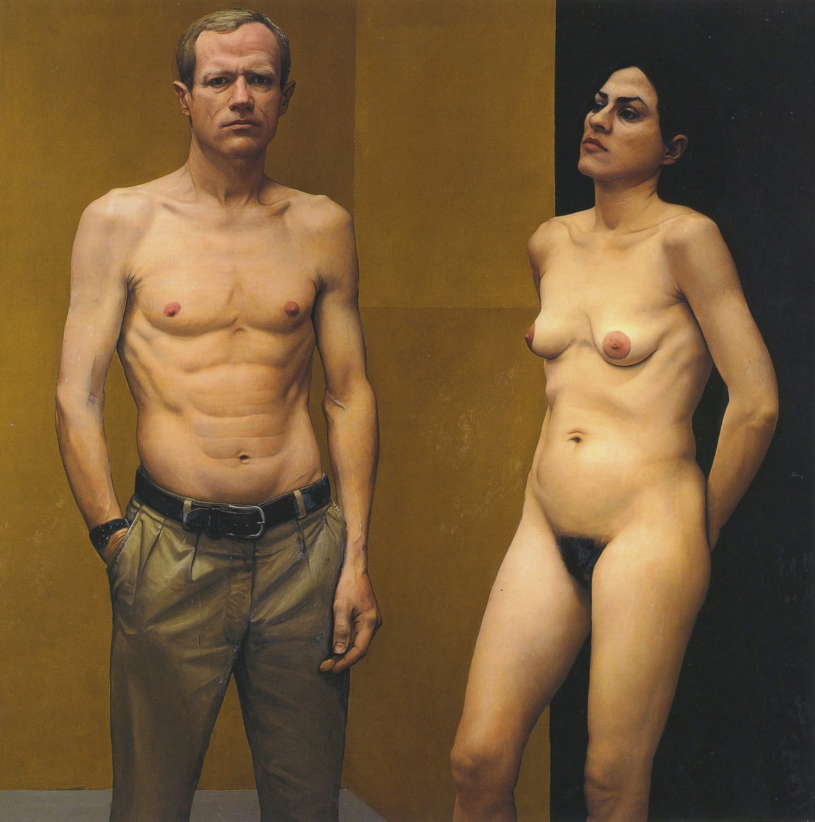 William Beckman, Man and Woman, 1987, oil on panel, 79 x 79 x 3 1/4 inches