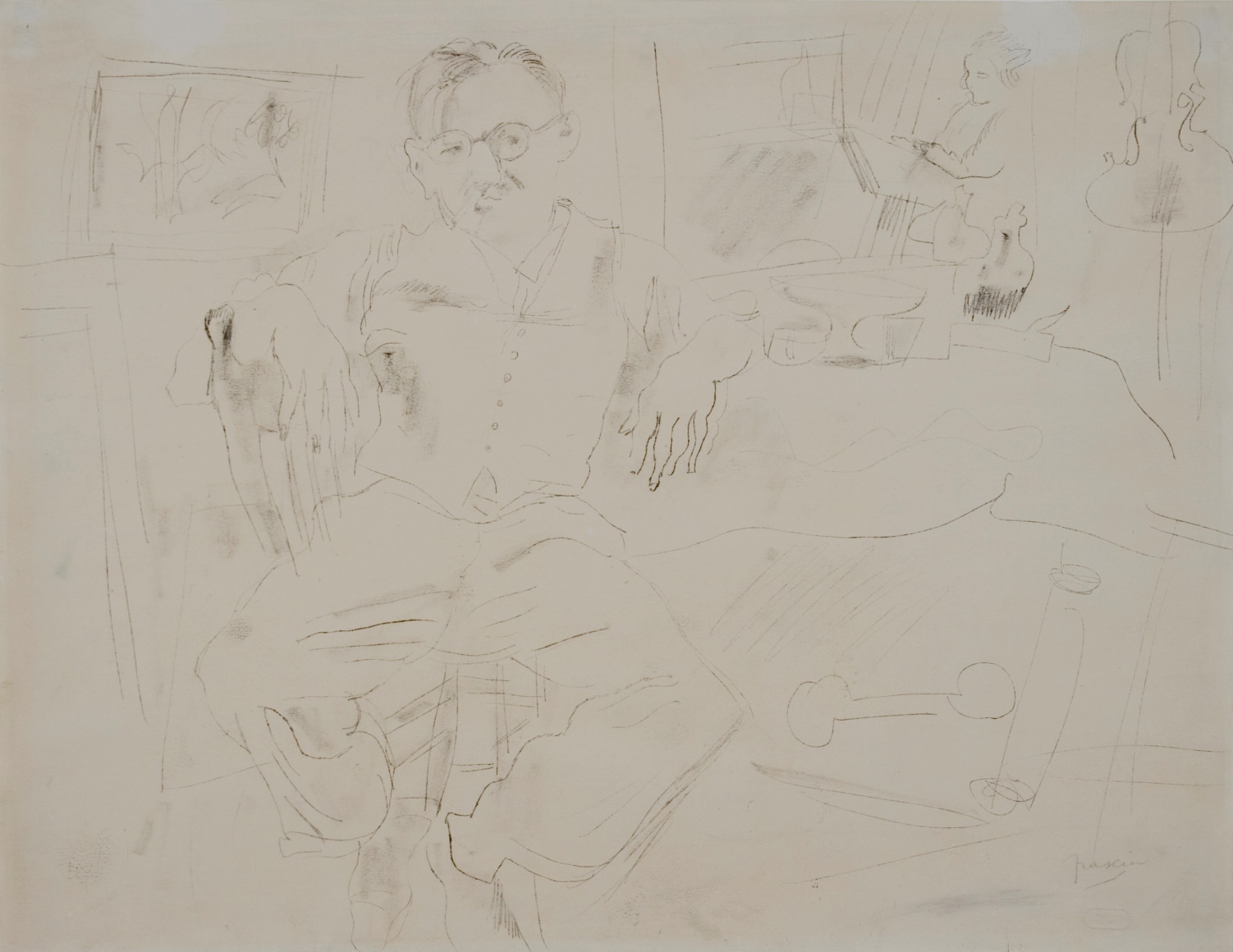 jules pascin, Portrait of Emil Ganzo, carbon transfer drawing on paper, 15 1/2 x 20 inches