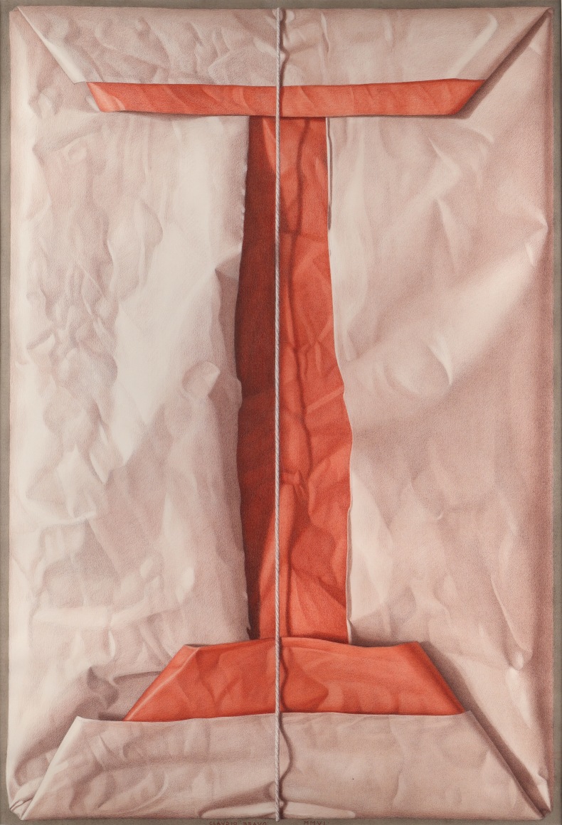 Claudio Bravo Untitled (Orange and White Package), 2006 red chalk, sepia and charcoal on paper 43 x 28 inches