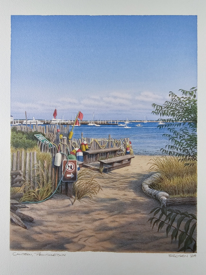 Frederick Brosen, Canteen, Provincetown, 2024, watercolor and graphite on paper, 14 x 11 inches (image)