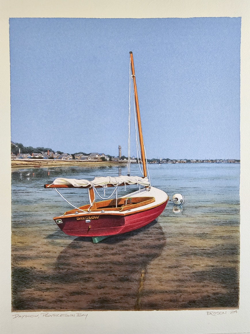 Frederick Brosen, Dayglow, Provincetown, 2024, watercolor and graphite on paper, 14 x 11 inches (image)