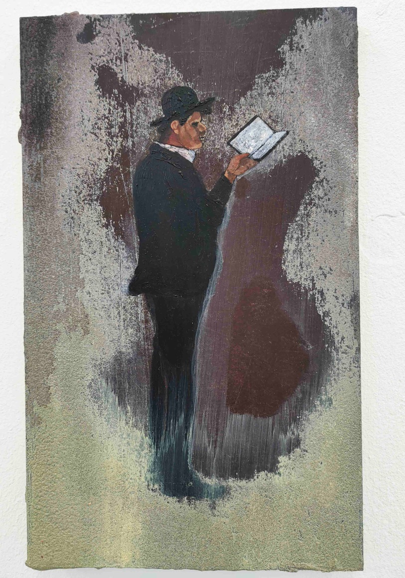 Reciting man, 2022, Mixed media on wood