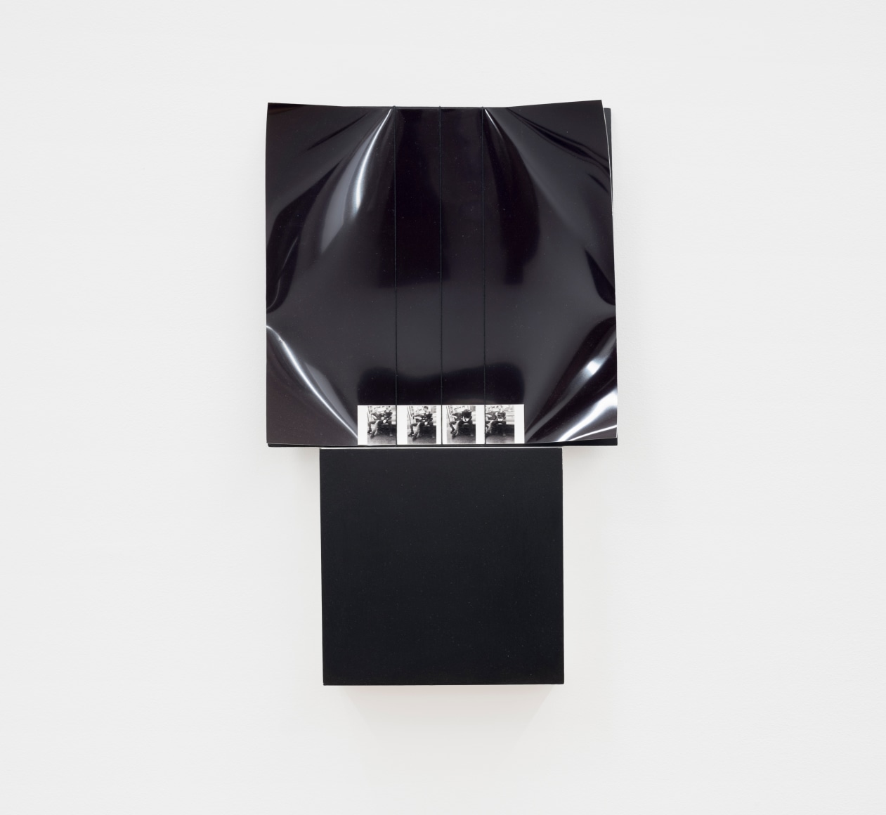 F.P. Boué Untitled (4 seconds Underground), 2021 Braced wood panel, black gesso, white gesso, customized plywood panel, imageless Cibachrome print, archival inkjet print, bookbinders’ thread 16 x 9 x 2 in. 40.6 x 22.9 x 5.1 cm. FB0001