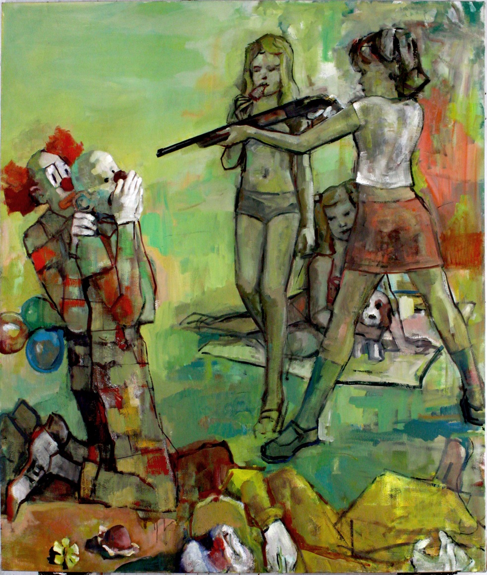Mike Cockrill, "Spelling Bee", 1999-2019 oil on canvas 64 1/2h x 54w x 1d in #MC002