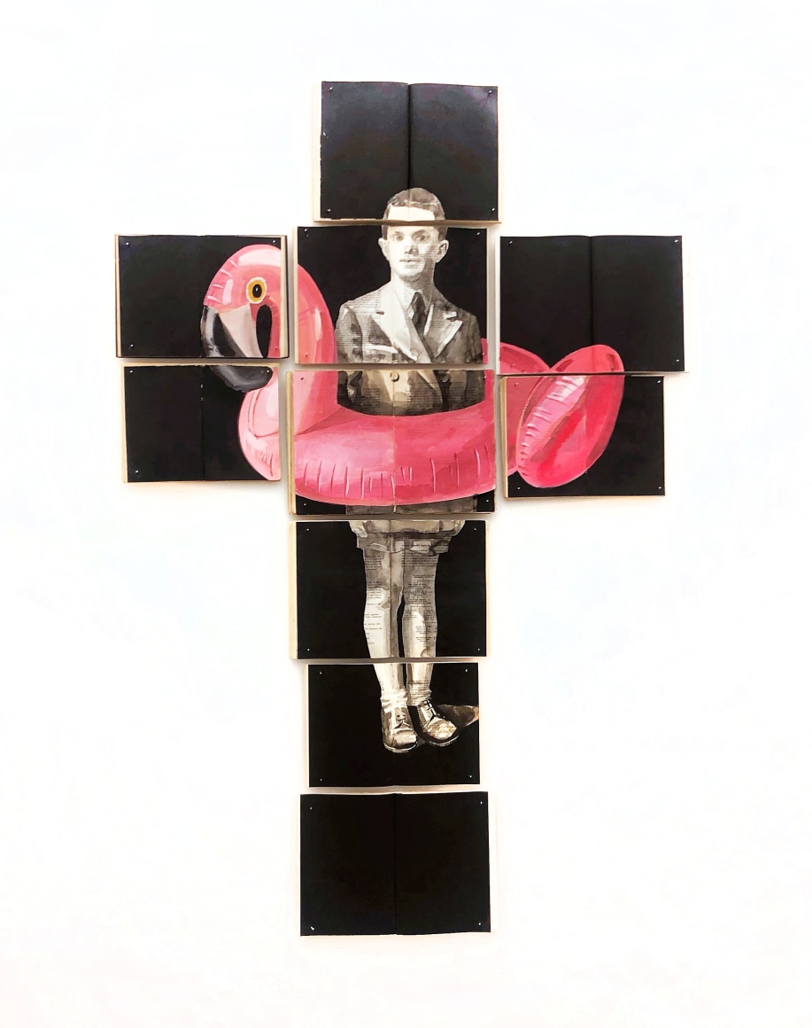 Ekaterina Panikanova, Untitled, 2019 books, nails, wood, ink, acrylic 58h x 38w x 1d in 147.32h x 96.52w x 2.54d cm #EP001