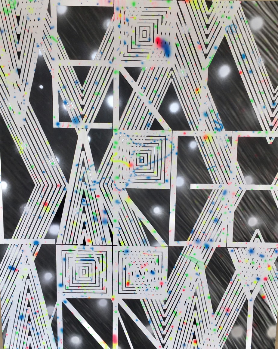 BRINTZ GALLERY, JOHN PHILLIP ABBOTT, Very Large Array, 2017, Acrylic and spray paint on canvas, 88 by 72 inches, Unique Art