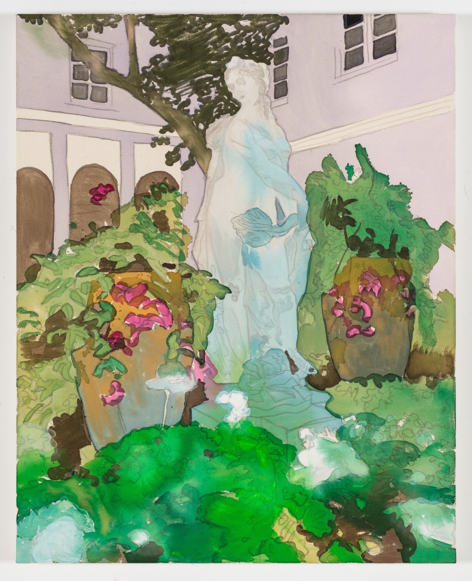 BRINTZ GALLERY, LIZ MARKUS, Palm Beach Via, 2018, Acrylic and pencil on unprimed canvas, 45 by 36 inches, Unique Art