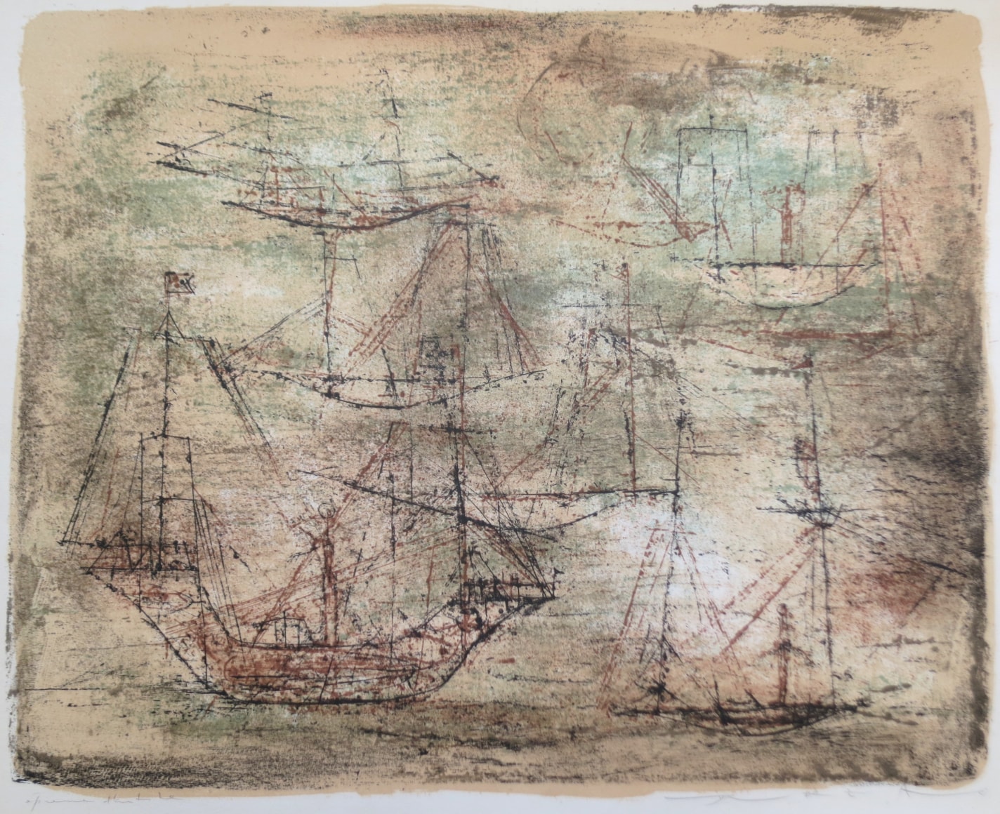 Zao Wou-Ki, 1921 - 2013, Les Voiliers, 1952, Lithograph in Colors, H 19.625&quot; x W 25.75&quot;, Signed Lower Right - &quot;Zao Wou-Ki&quot;, Inscribed Lower Left - &quot;epreuve d'artiste&quot;