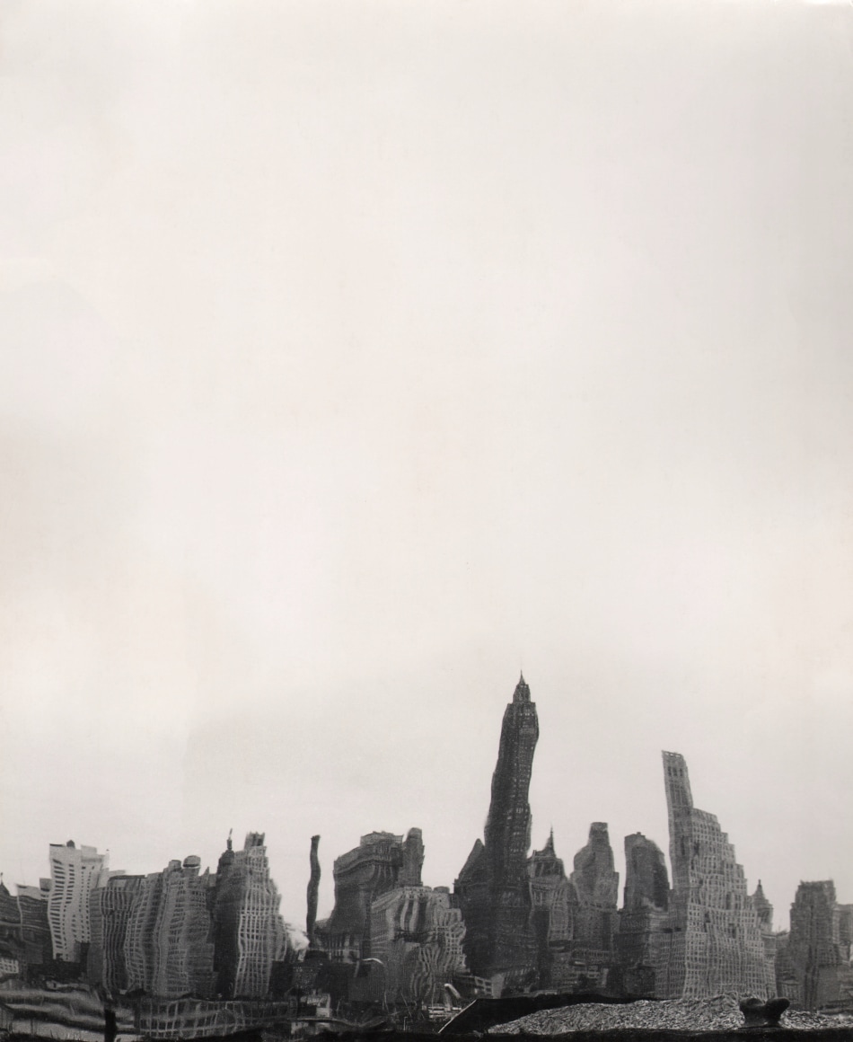 31. David Attie, New York Distortion, ​1950. Wavy distortion of the city skyline in the lower third of the frame.