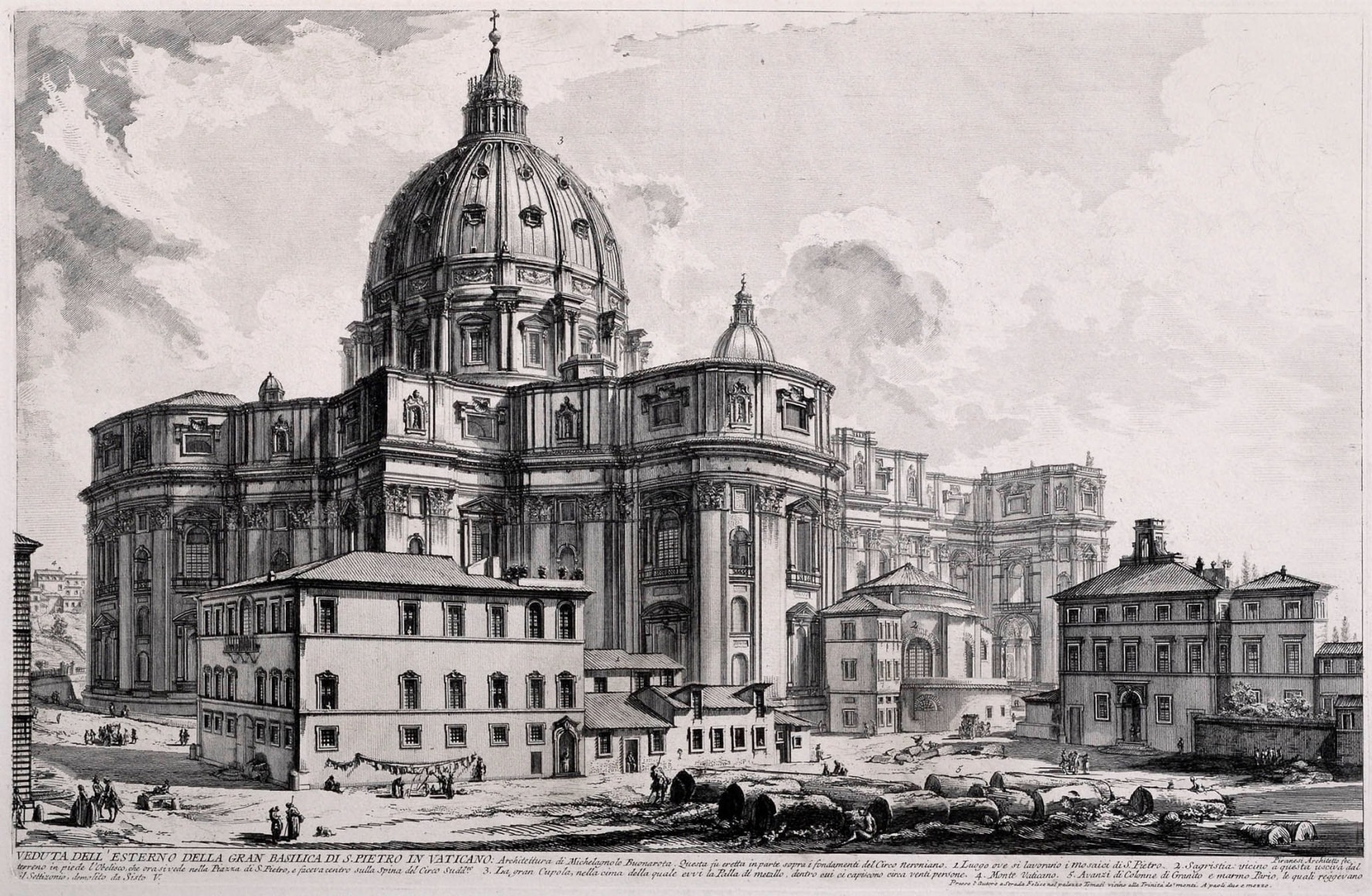 Giovanni Battista&nbsp;Piranesi, Veduta dell&#039; Esterno della gran Basilica di S. Pietro in Vaticano; St. Peter&#039;s, from the Piazza della Sagrestia, 1748