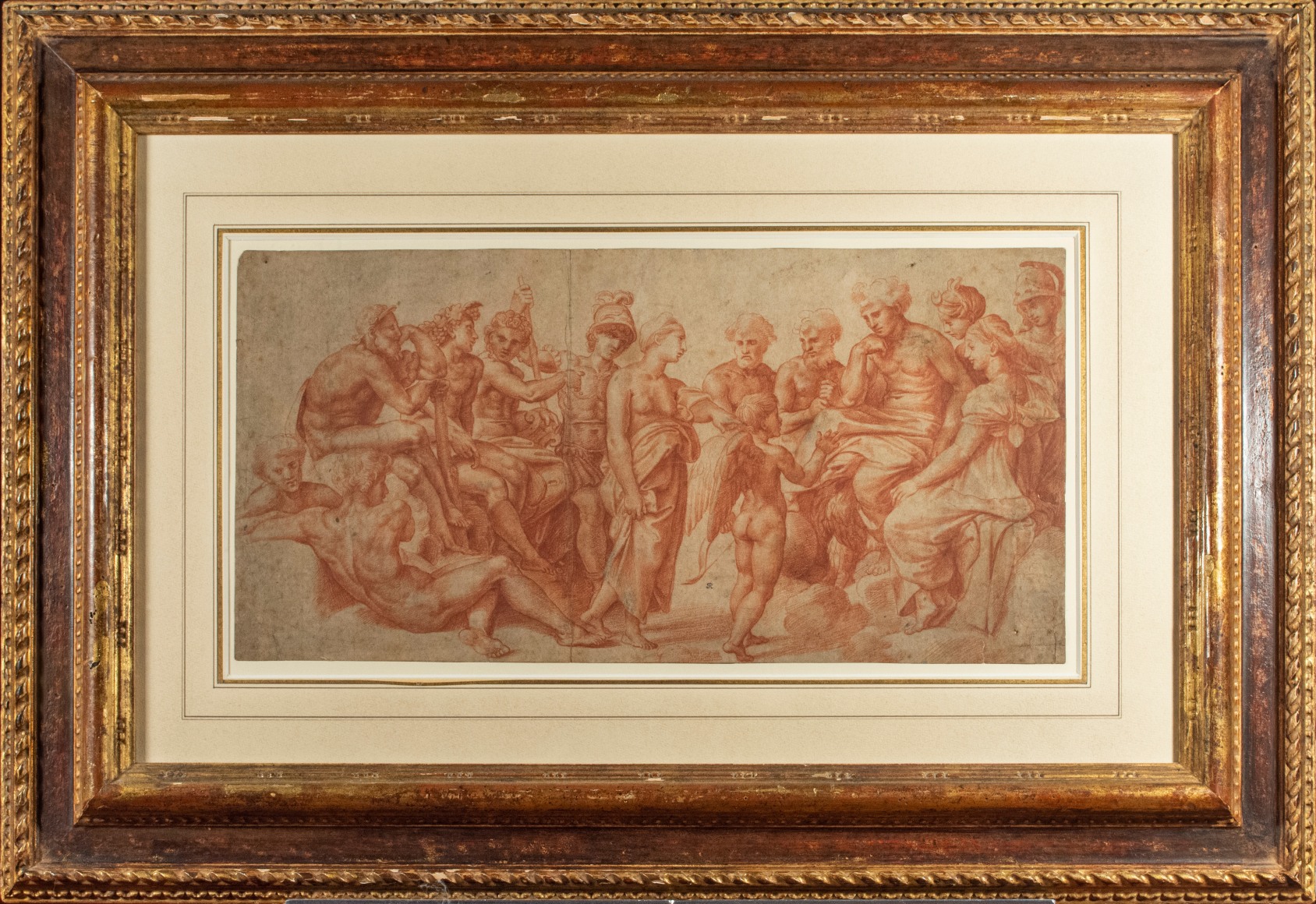 Circle of Raphael,&nbsp;Council of the Gods: Cupid Presenting Psyche to the Gods, probably 1520&#039;s, red chalk,&nbsp;220 x 440 mm.